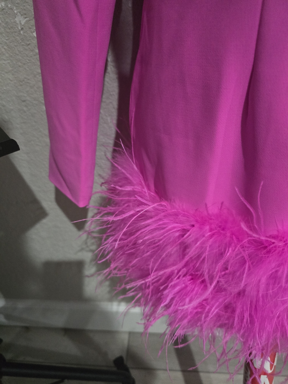 Fashion Nova Neon Pink Feather Trim Double-Breasted Blazer - Picture 6 of 12